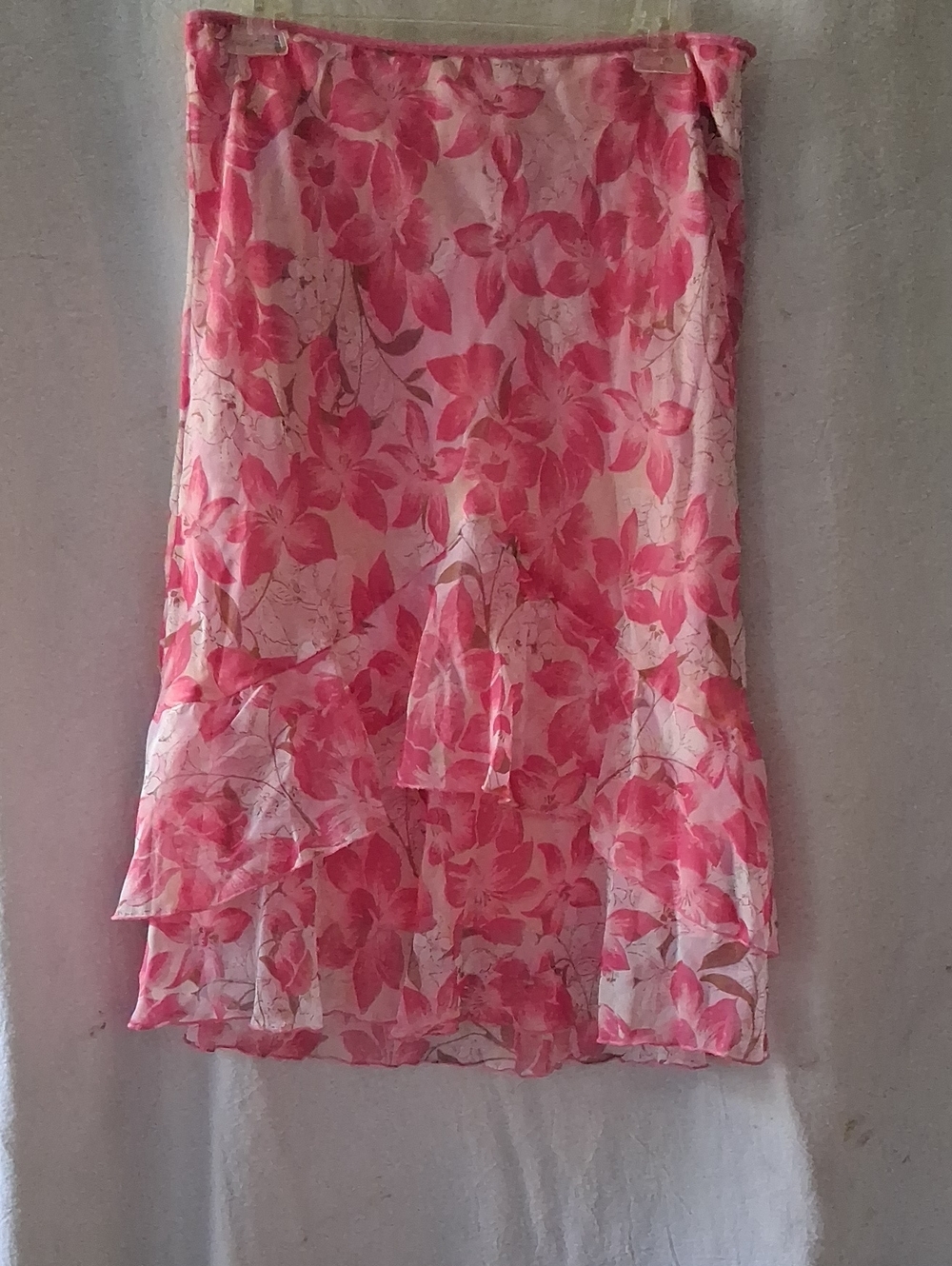 Y2k Wrapper Pink Floral Asymmetrical Ruffled Skirt